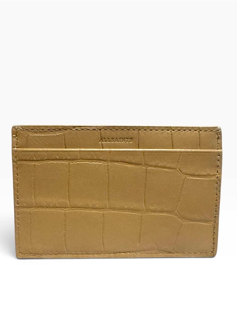 All Saints Croc-Embossed Card Holder in Tan